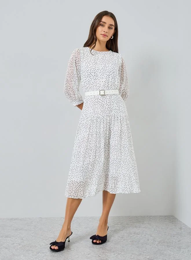 ستايلي فستان ميدي بحافة واسعة وطبعة نقاط بولكا